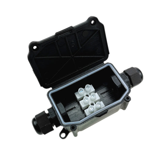 IP66 waterproof two-way junction box with open lid and PA10 terminal block