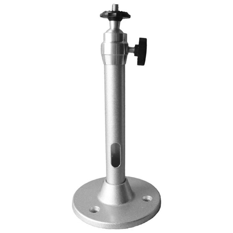 Aluminum projector bracket with circular base, vertical pole, and adjustable head knob
