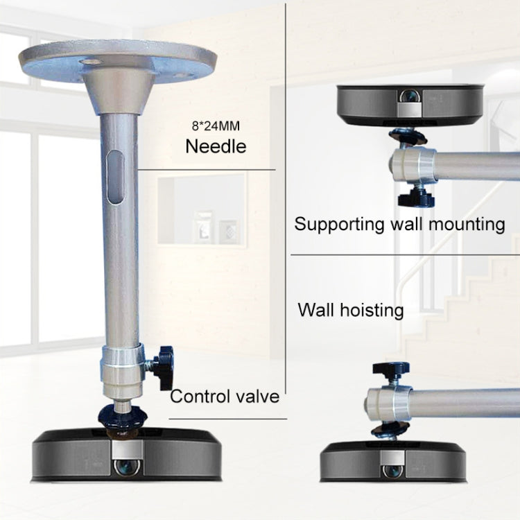 Aluminum projector bracket with control valve, telescoping support, and wide base