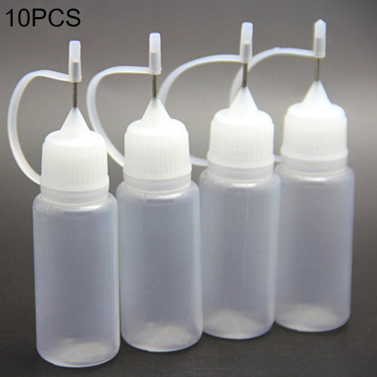Set of 10 PET pinhole oil bottles with white caps and nozzles, translucent 5 ml