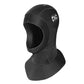 Black neoprene waterproof diving hood with open ear channel and curved stitched seams