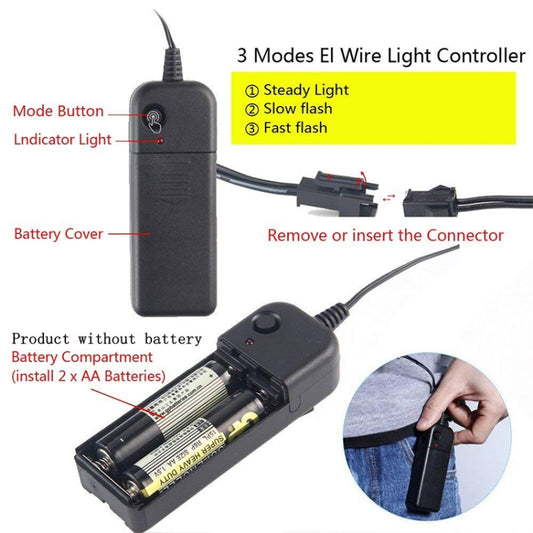 LED mask battery pack and 3-mode wire light controller with mode button