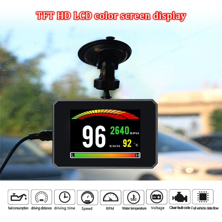Car HUD head-up display with black screen showing speed, RPM, and temperature
