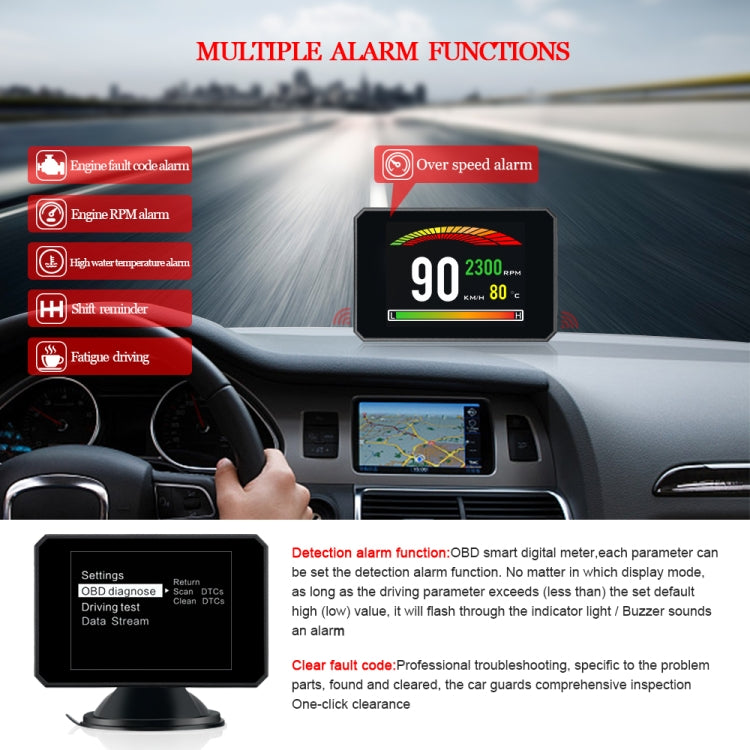 Car HUD head-up display installed showing speed 90 and alert indicators