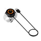 Smartwatch on white strap charging with magnetic dock, USB-A cable and orange indicator