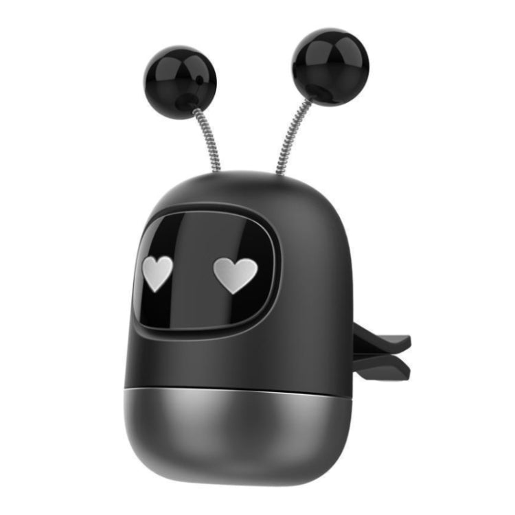 Black cartoon robot air vent aromatherapy diffuser with heart eyes and spring antenna.