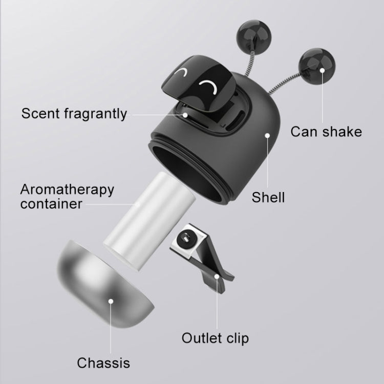 Black and silver cartoon robot air outlet aromatherapy diffuser with vent outlet clip.