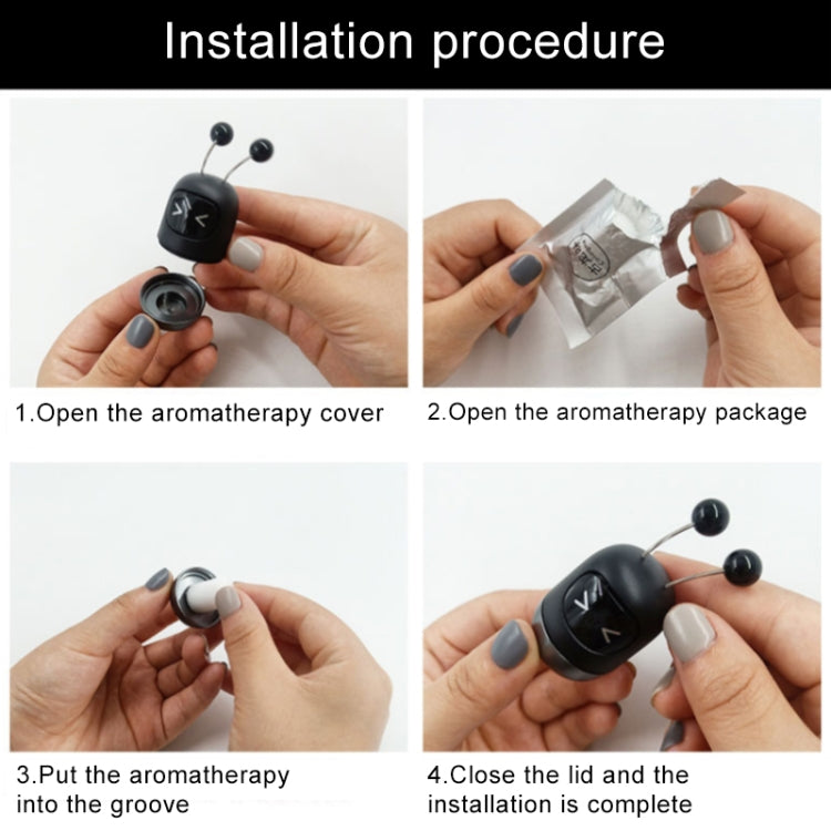 Robot car air outlet aromatherapy device installation steps shown on hands