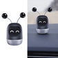 Cartoon robot car aromatherapy container, black with gray base and smiling closed-eye face