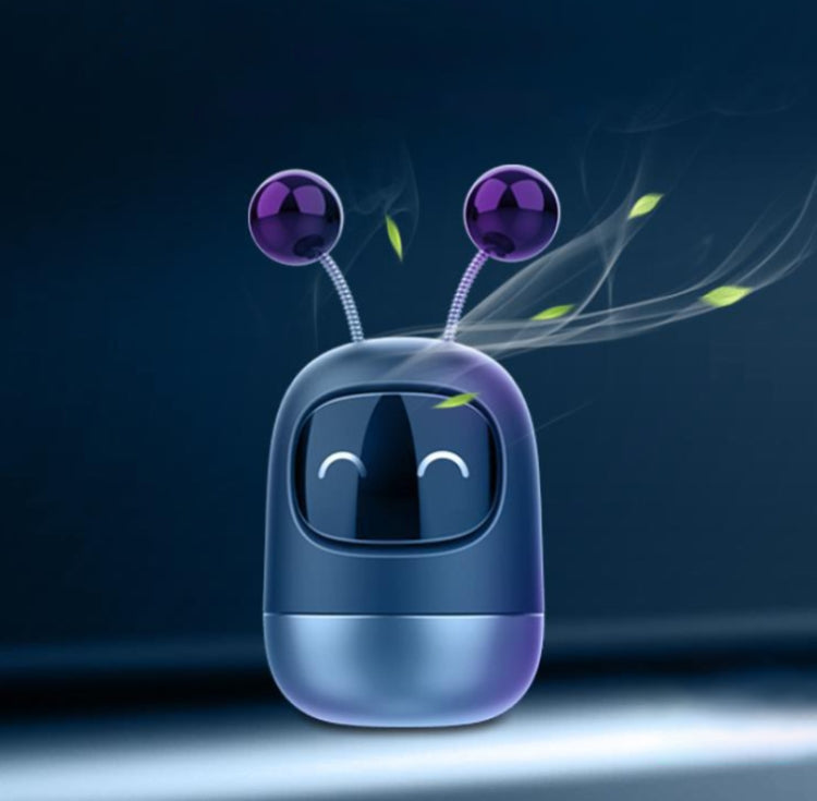 Cartoon robot car aromatherapy container, blue-gray body with purple antennas and closed-eye face