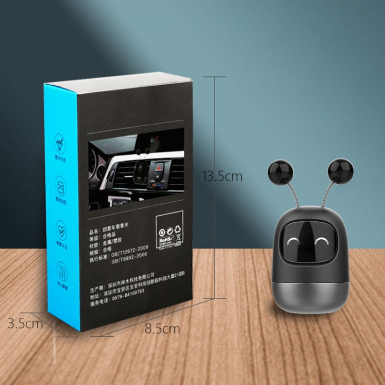 Black robot car aromatherapy dispenser with antenna bulbs, front view