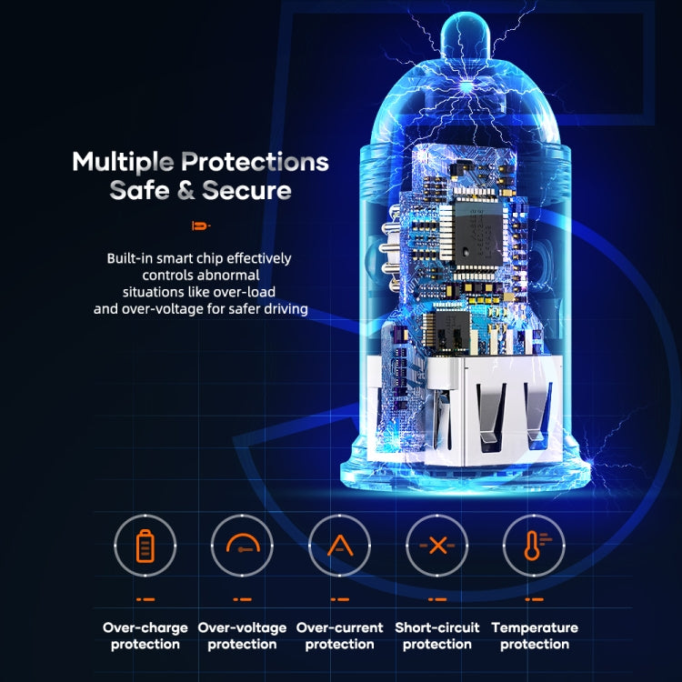 Dual USB car charger with visible circuitry protection design