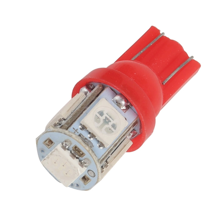 Red T10/T5 LED turn signal bulb with socket pins, compact wedge-style light