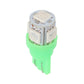Green T10/T5 LED turn signal bulb with socket pins, compact wedge-style light
