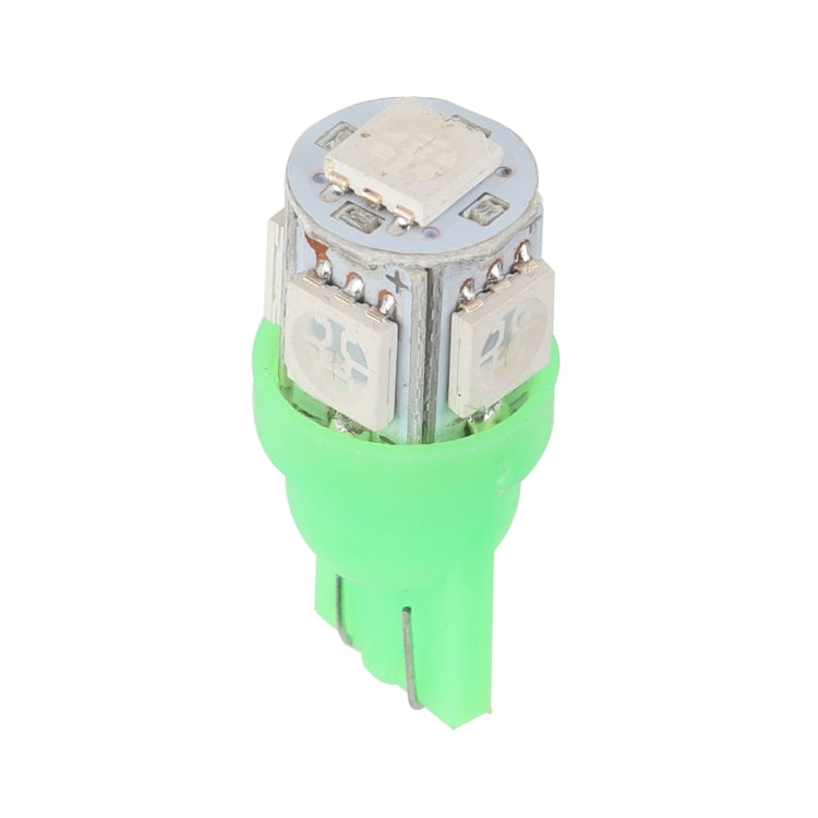 Green T10/T5 LED turn signal bulb with socket pins, compact wedge-style light
