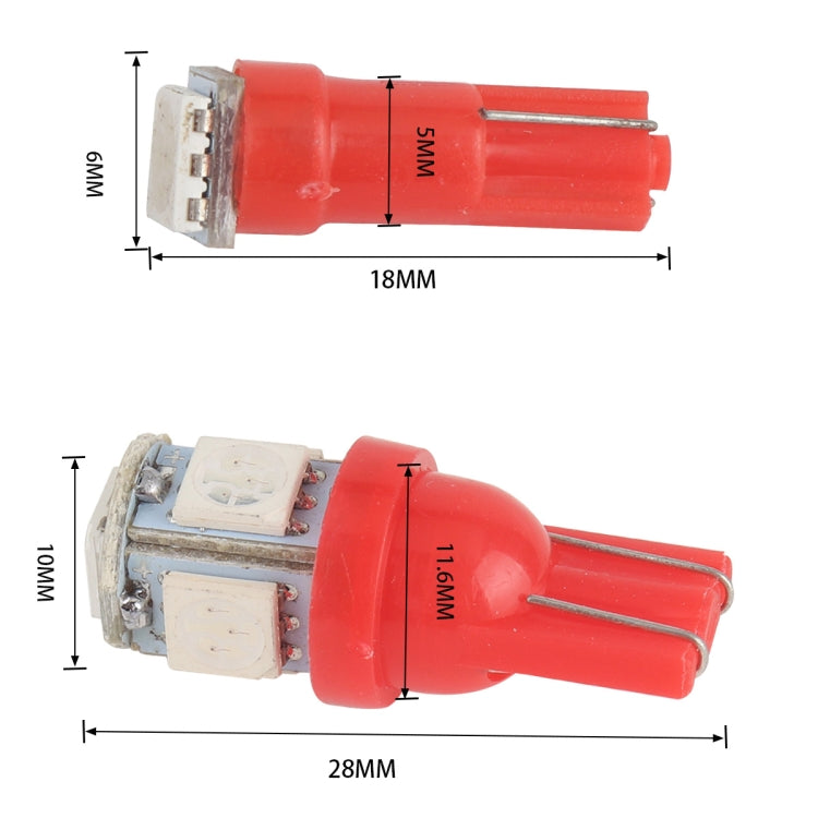 Red T10/T5 LED bulb showing 18mm and 60mm size measurements on side