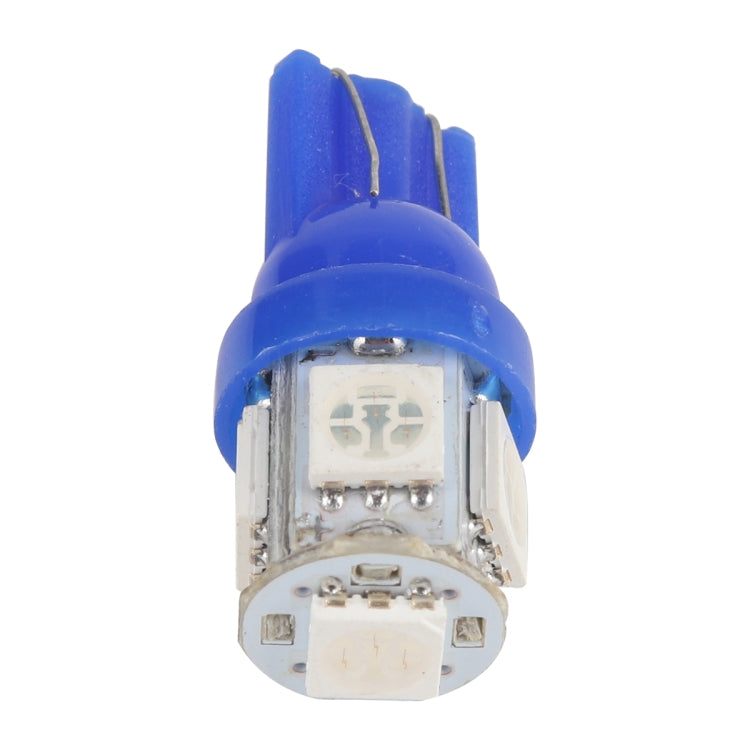 Blue T10 LED indicator bulb with clear double-chip lens and blue plastic base
