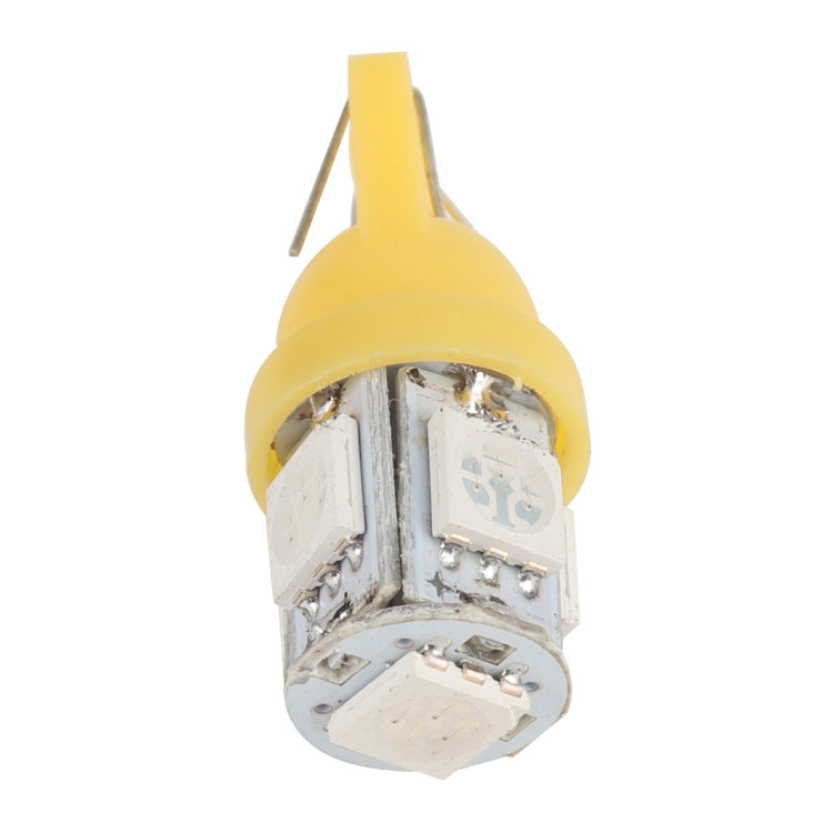 Yellow T10 LED indicator bulb with clear double-chip lens and yellow plastic base