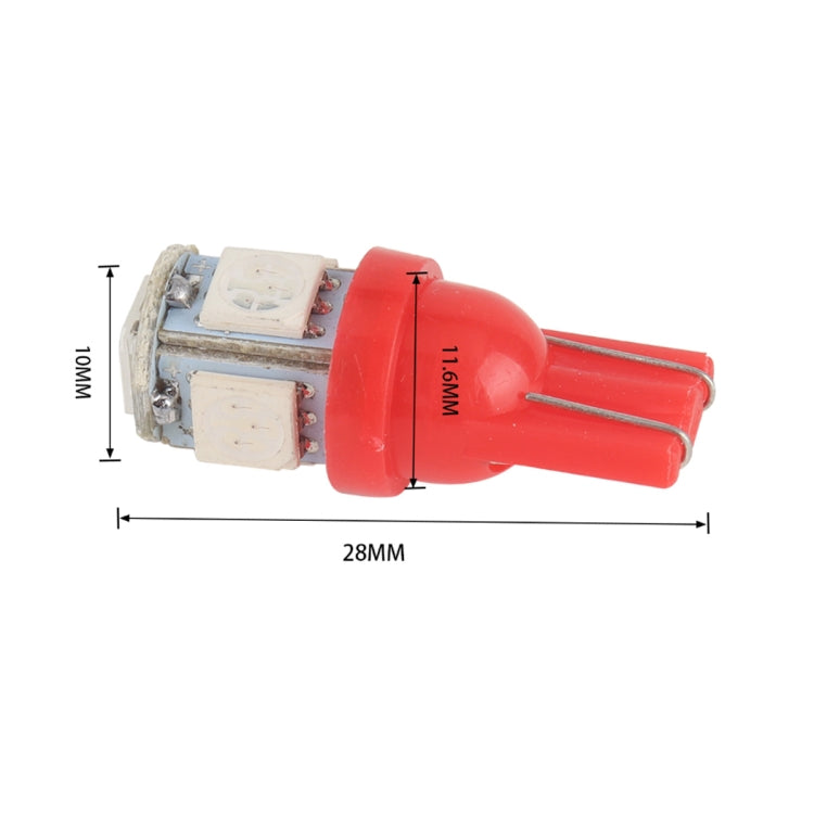 Red T10 LED indicator bulb with T10 holder, 28 mm length, 10 mm height