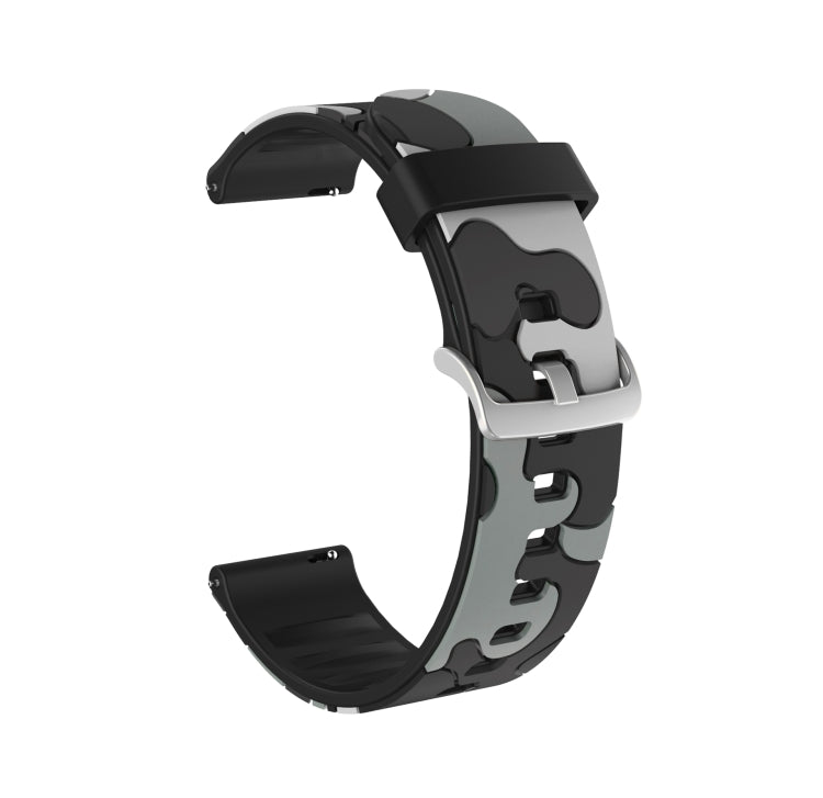 Camouflage Silicone Replacement Wrist Strap Watchband with Silver Buckle, 20mm For Samsung Galaxy Watch 3 41mm, 22mm For Samsung Galaxy Watch 3 45mm, 20mm For Samsung Galaxy Watch Active2 44mm, 20mm For Huawei Watch GT 2 42mm                           ...