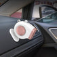 White portable car dashboard electric heater defroster with pink center and side grips