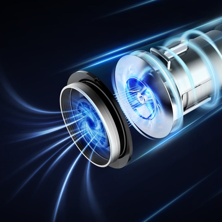 Handheld car vacuum cleaner internal fan-style airflow components with blue glow effect