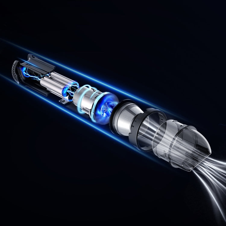 Handheld vacuum cleaner internal motor and fan parts, transparent dust section concept