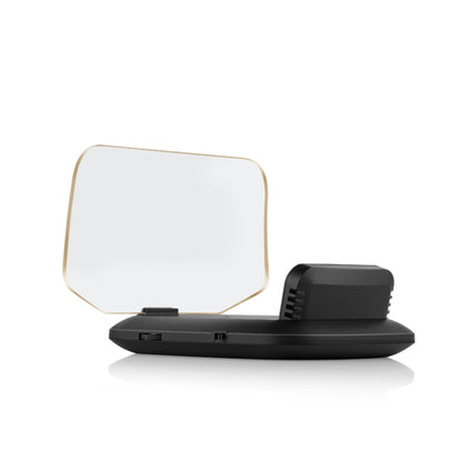 Car head-up display HUD unit with transparent projection screen and black base mount