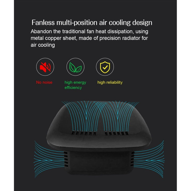 Fanless car HUD with cooling airflow vents showing top and front air circulation