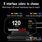 Car HUD with selectable interface colors showing speed and time on the screen