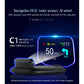 Car HUD navigation display with speed, arrows, and distance markers