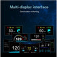 Car head-up display multi-screen interface showing speed, distance, and OBD metrics