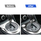 Before-and-after view of carbon fiber gear console trim sticker installed by shifter