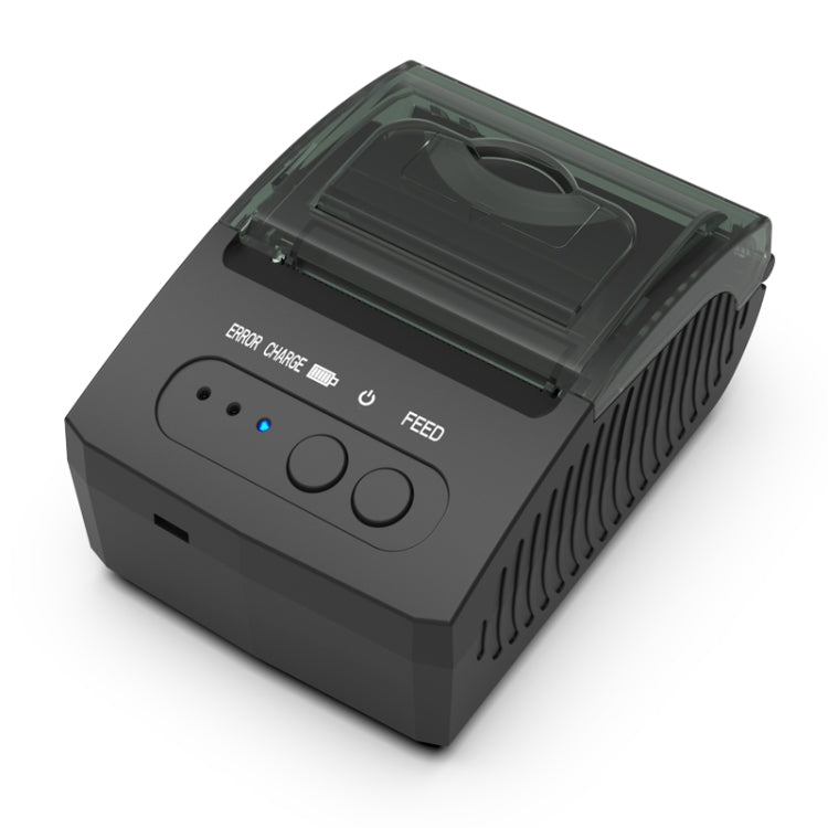 Black portable thermal Bluetooth receipt printer with front control buttons and power light