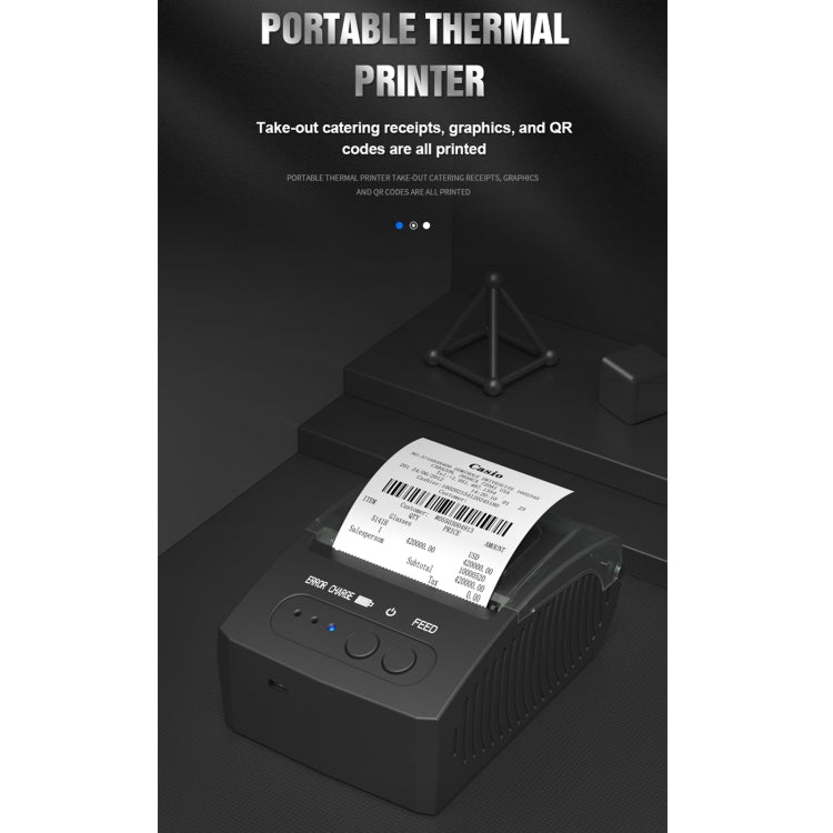 Portable thermal receipt printer with a printed paper roll coming out