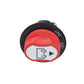 Car battery switch with red cap, black ring, and battery polarity symbols + and -