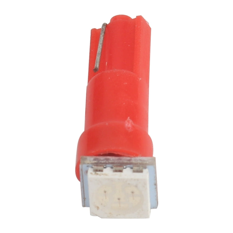 Red T5 LED indicator bulb with clear rectangular LED window and metal pins