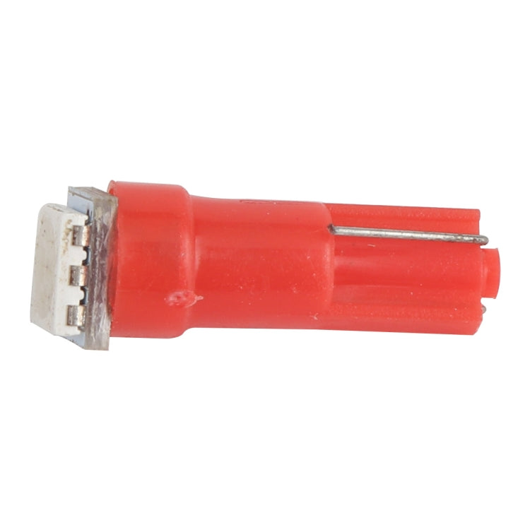 Red T5 LED indicator bulb with side metal prongs and clear connector base
