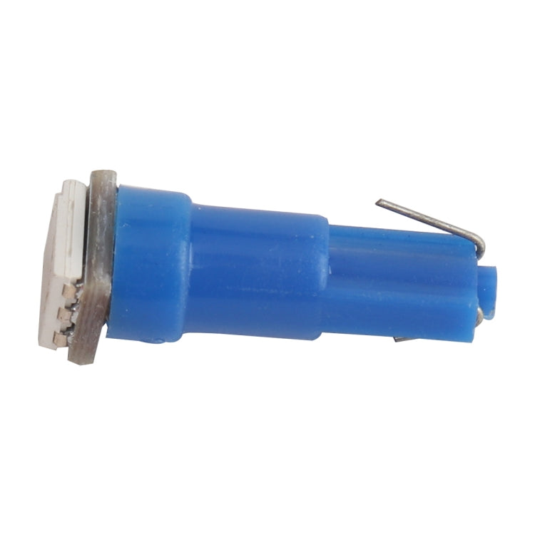 Blue T5 LED indicator bulb with exposed metal contacts and wire leads
