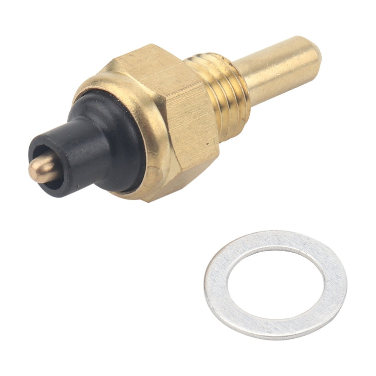 Oil temperature sensor with brass housing, black rubber boot, and metal washer