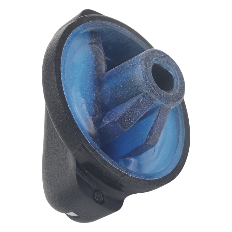 Black knob with blue translucent wheel insert and side mounting hole