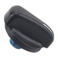 Black air conditioning control knob with textured grip and blue underside