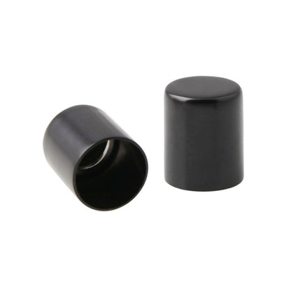 Pair of black motorcycle docking point cover caps, cylindrical with open ends