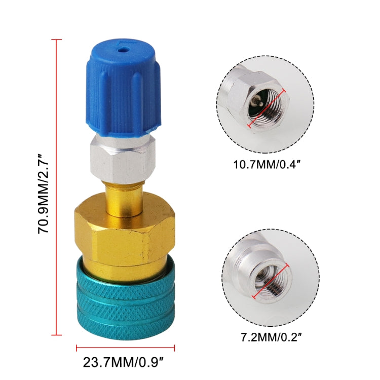 AC charging quick connector adapter with blue cap; size marks 23.7mm and 7.2mm shown