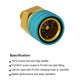 AC charging quick connector adapter close-up with blue knurled ring and gold brass socket