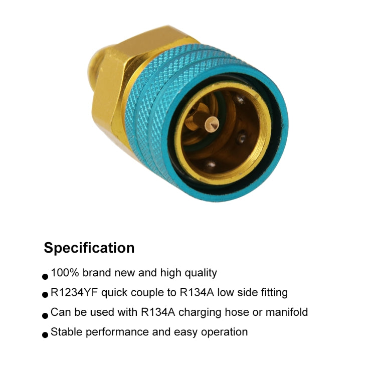 AC charging quick connector adapter close-up with blue knurled ring and gold brass socket