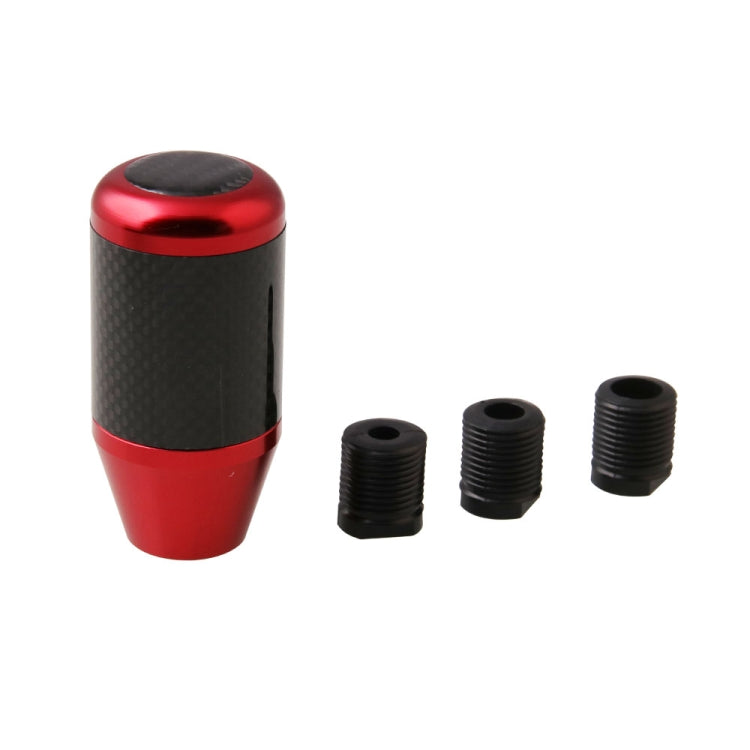 Red and black carbon fiber manual shift knob with three mounting sleeves