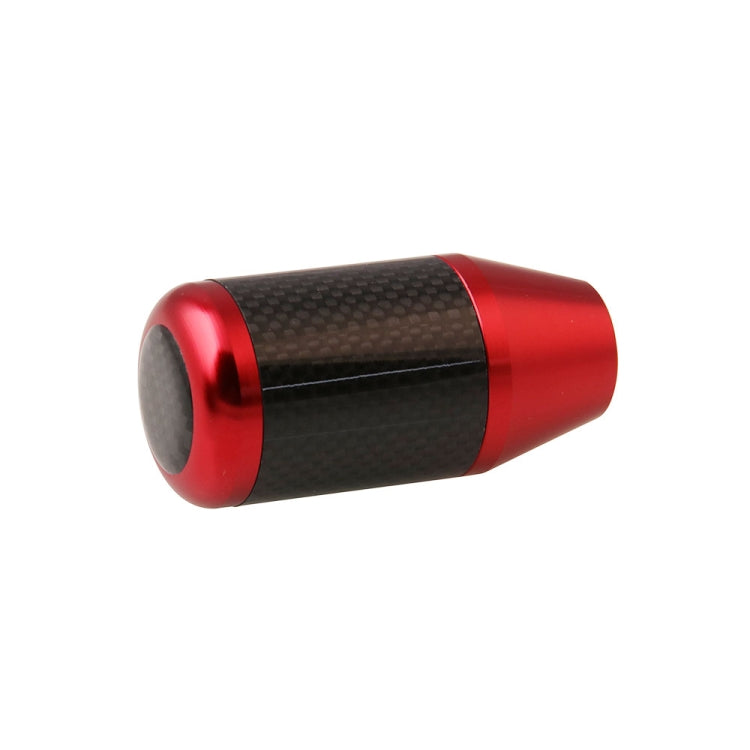 Red and black carbon fiber manual gear shift knob, side view