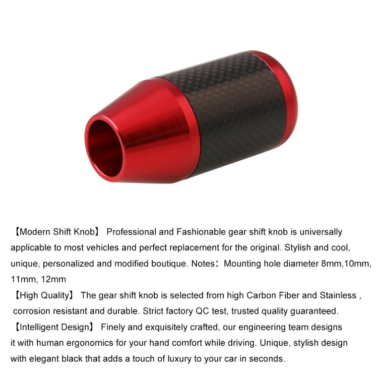 Red anodized shift knob with carbon fiber grip and hollow mounting end
