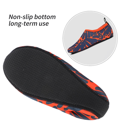 Water shoes with textured non-slip sole, shown from underside perspective